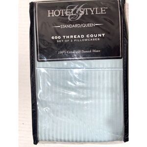 Queen Pillowcases Hotel Style 600 Thread Count Cotton Damask Weave Teal Cloud